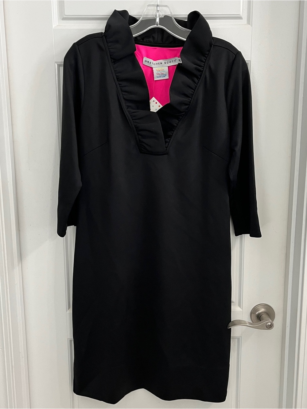 NWT Gretchen Scott Black Ruffle-Neck Dress | Size M